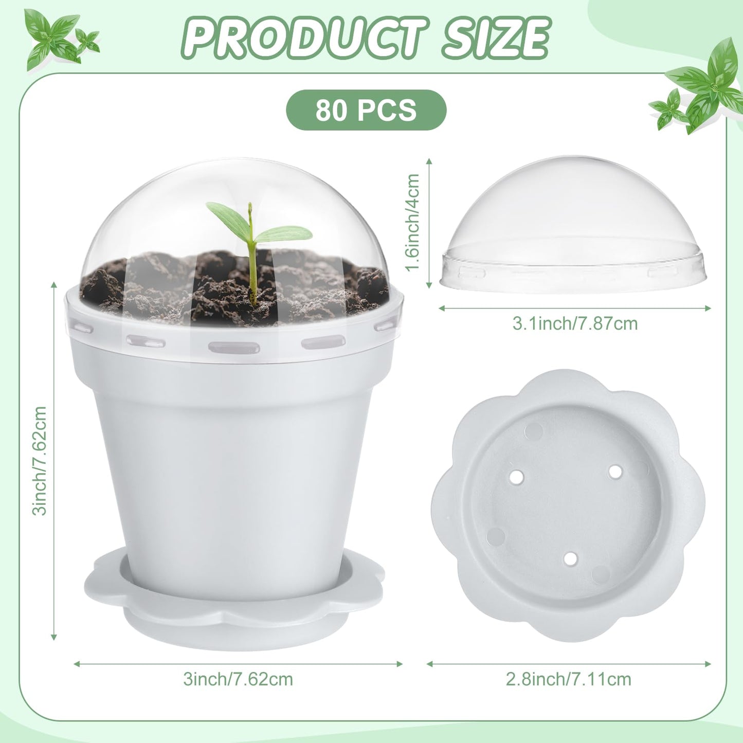Domensi 80 Pcs 3 Cupcake Plant Nursery Pots with Humidity Dome and Saucer Small Plastic Gardening Pot Plant Containers Cups Seedling Planter Seed Starter Pots for Flower Succulent Indoor (White)
