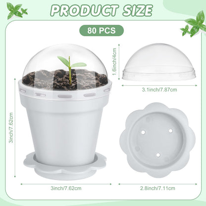 Domensi 80 Pcs 3 Cupcake Plant Nursery Pots with Humidity Dome and Saucer Small Plastic Gardening Pot Plant Containers Cups Seedling Planter Seed Starter Pots for Flower Succulent Indoor (White)