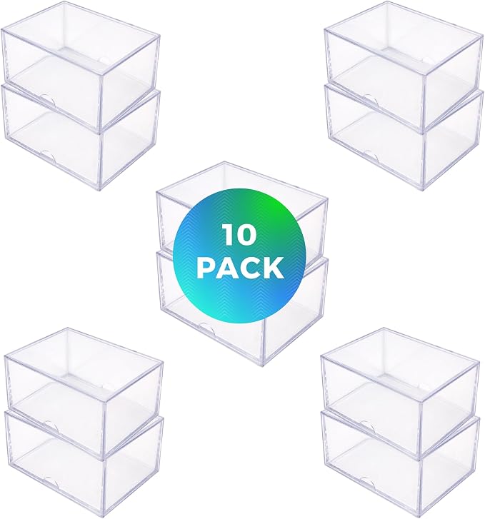 Gary Plastic Packaging 10-Pack Clear Acrylic Card Storage Boxes with Lids – Holds up to 100 Standard Trading Cards Each, Stackable Organizer for Sports & TCG Cards (Unsleeved)