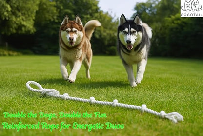 51" Extra Long Dog Rope Tug Toy with Loop Handle – 6-Knot Cotton Rope for Training, Tug-of-War & Interactive Play, Durable for Medium & Large Dogs, Indoor & Outdoor, Washable, White