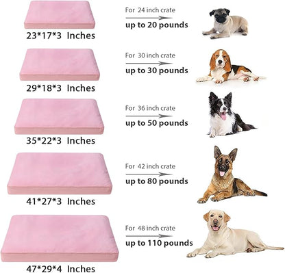 Dog Crate Bed Waterproof Deluxe Plush Dog Beds with Removable Washable Cover Anti-Slip Bottom Pet Sleeping Mattress for Large, Medium, Jumbo, Small Dogs, 41 x 27 inch, Pink
