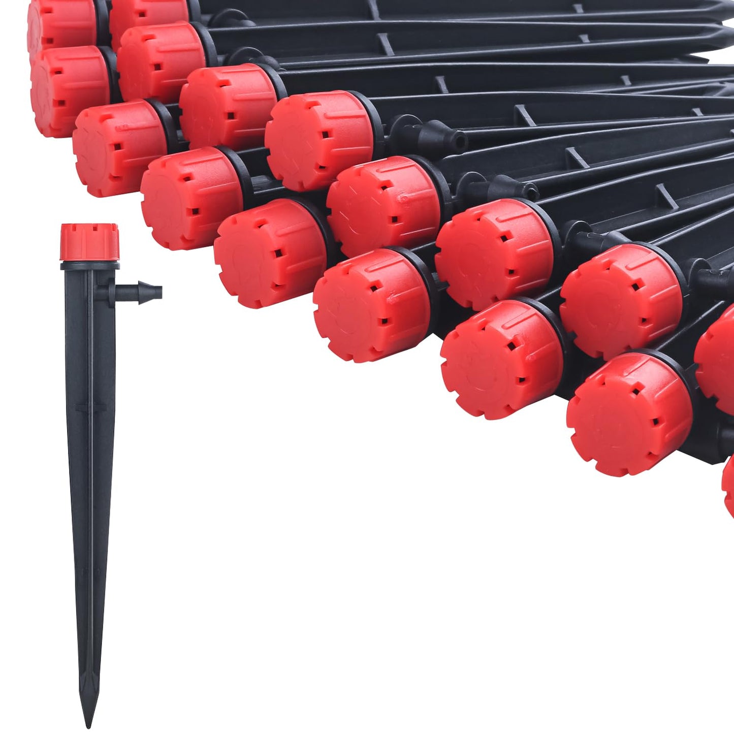 La Farah 50pcs Drip Emitters for 1/4" Drip Irrigation Tubing, Adjustable 360 Degree Water Flow Drippers on 5" Arrow Stake, Garden Irrigation Drippers for (4-7mm) Watering System