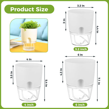 8 Pack Self Watering Pots for Indoor Plants, PlanterHoma 3.2 Inch Plant Pot Plastic Self Watering Planter for Orchid, African Violet, Mini Clear Flower Pots with Drainage Holes and Wicking Rope, White