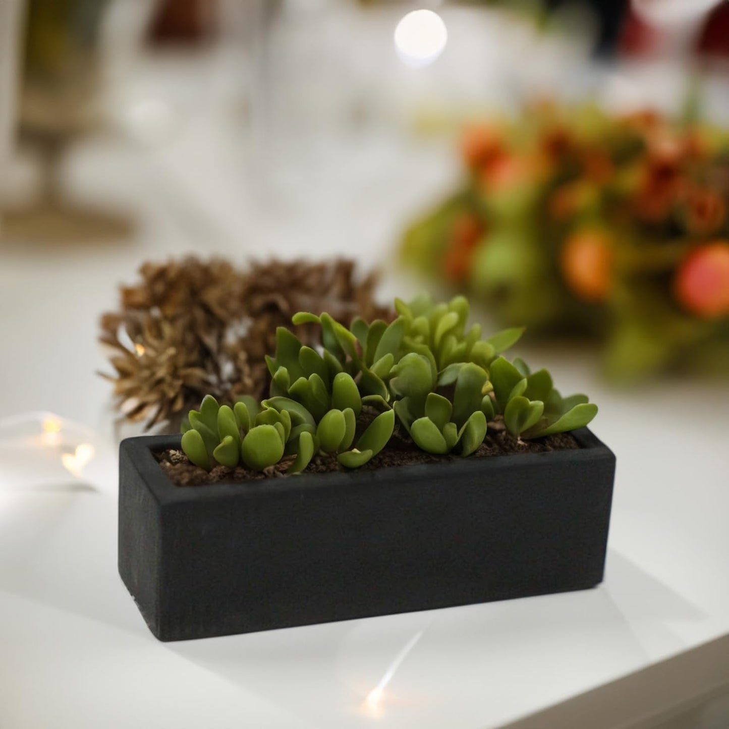 WGVI Long Rectangle Ceramic Planter Vase in Black 12" x 4" x 4"H, Block Rectangular Terrarium Box Pot, Flower Arrangement, Table top Centerpiece, Home Decor Organization Storage Container, 1 Pc.