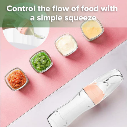 Haakaa Silicone Baby Food Dispensing Spoon Feeder 4oz - Infant Squeeze Cereal Feeder, Baby Fresh Food Feeder, Feed Bottle for Puree, Solid Baby Food, BPA Free, 4m+ Babies – Grey