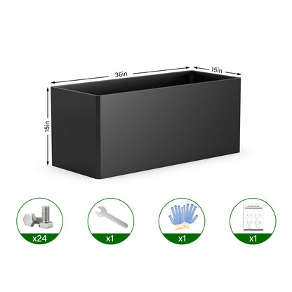 Ganeekiron Rectangular Planter Box (36''L x 15''W x 15''H) Large Planter Box Outdoor, Metal Planters with 6 Drainage Holes for Commercial Residential Patio Deck and Backyard, Black