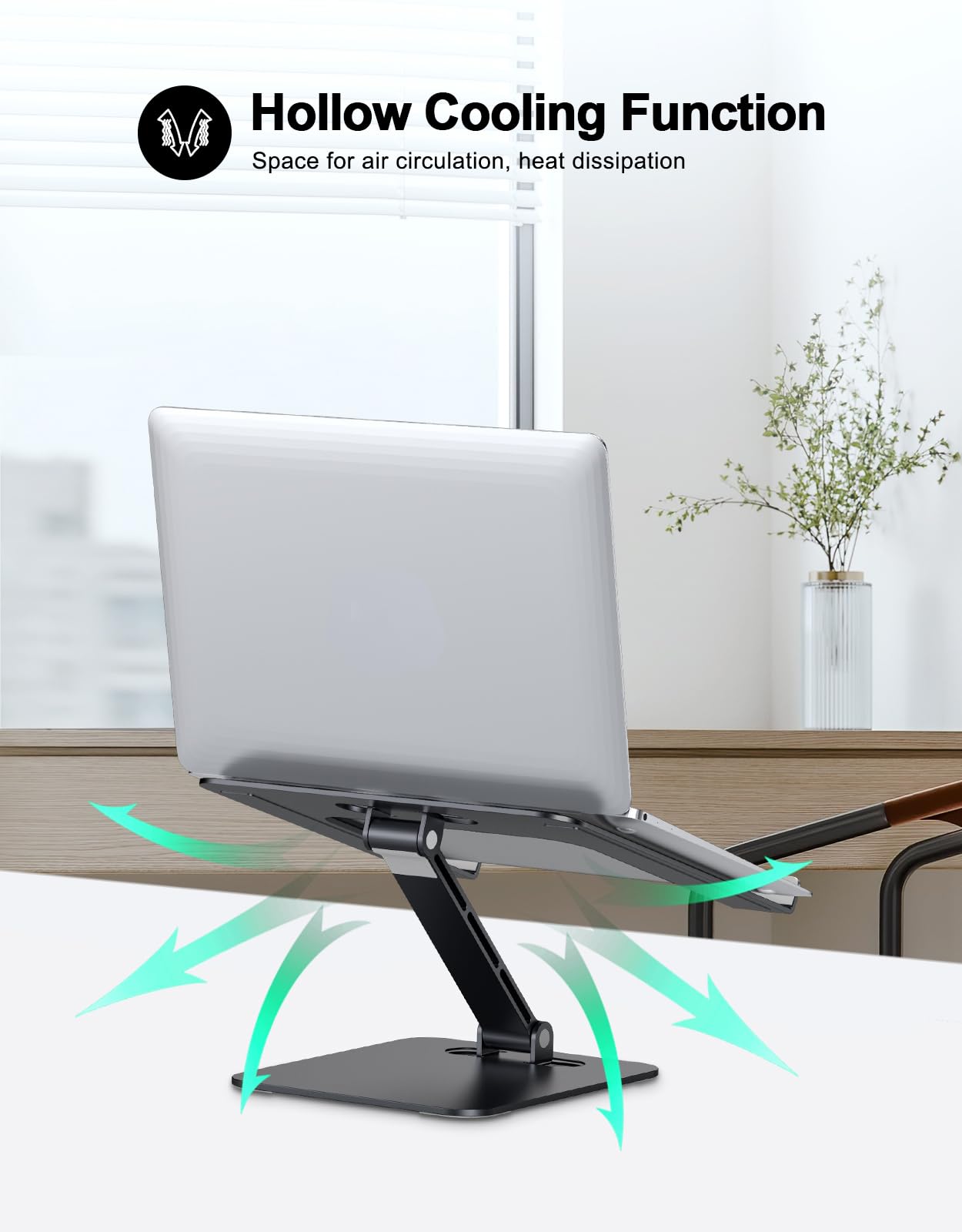RIWUCT Foldable Laptop Stand, Height Adjustable Ergonomic Computer Stand for Desk, Aluminum Portable Laptop Riser Holder Notebook Mount Compatible with MacBook Pro Air, HP, Dell 10-16"(Black)