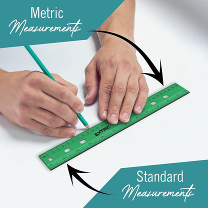 Clear Plastic Rulers 12 Inch, Rulers Bulk for Classroom Assorted Colors 6 Count Metric and Inches Ruler, Shatterproof Ruler 12 Inch