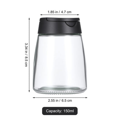 Sewroro 4Pcs Glass Seasoning Jar Set with Double Screw-on Lids Salt Pepper Shakers Condiment Containers for Kitchen Cooking and Outdoor Bbq 2.55X2.55X3.34In