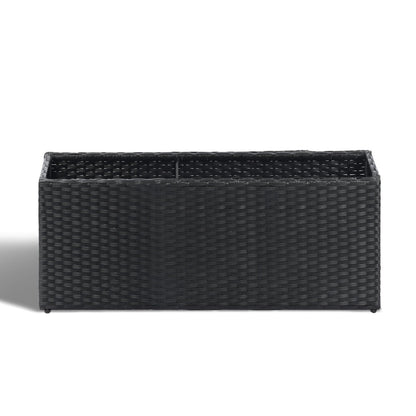 SUNNYPARK Black Rectangular Planter Box All-Weather PE Rattan Large Modern Planters with Removable Liner Indoor Outdoor Decorative Flower Pot for Patio, Balcony, Garden
