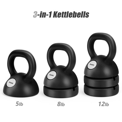 Adjustable Kettlebell Weight Set: 3-in-1 Kettlebells (5lbs 8lbs 12lbs) for Home Gym Full-Body Workout Strength Training Weight Loss | Good for Beginners