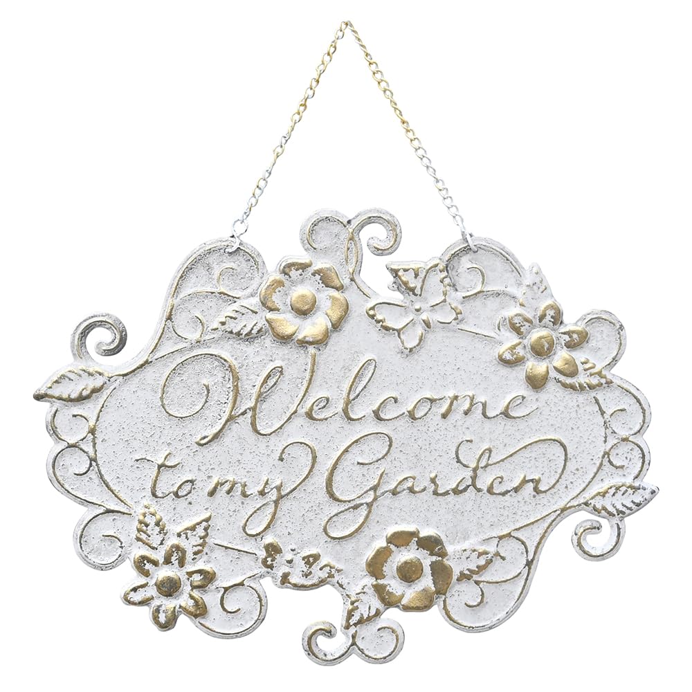 All Chic Welcome to My Garden Sign Hanging Yard Sign for Garden Decor Rustic Farmhouse Backyard Outdoor Wall Decor(White)