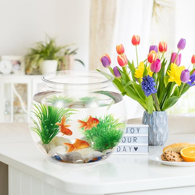 Mipcase 1.5 Gallon Clear Plastic Fish Bowl Round Desktop Fish Tank for Home Office Garden Decoration Small Ornamental Aquarium