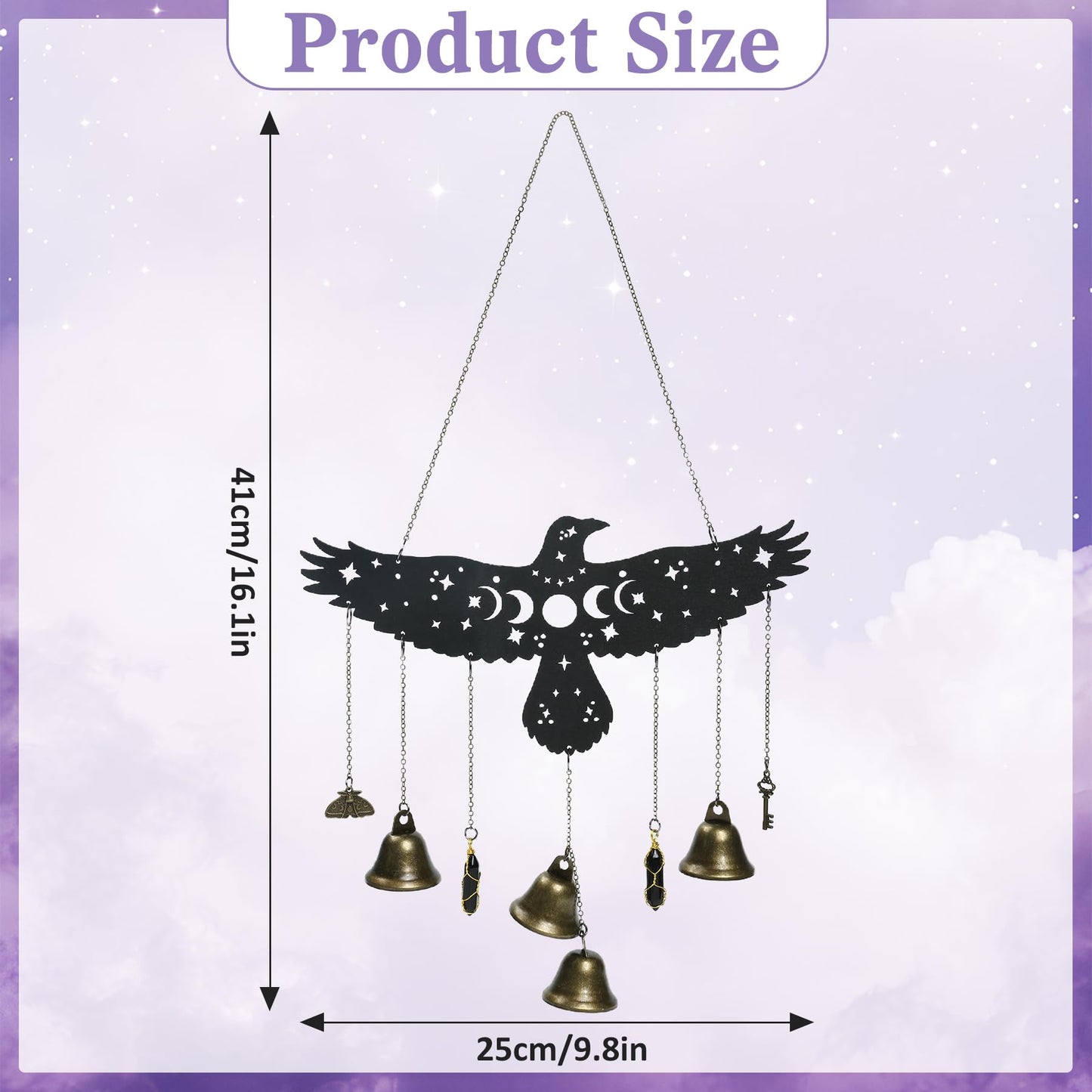 Witch Eagle Bells Wall Hanging - Witchy Home Decor with Moon Phases & Stars, Witchy Decor Aesthetic Wind Chime for Gothic Bedroom Bathroom Home Halloween Wall Decorations