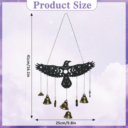Witch Eagle Bells Wall Hanging - Witchy Home Decor with Moon Phases & Stars, Witchy Decor Aesthetic Wind Chime for Gothic Bedroom Bathroom Home Halloween Wall Decorations