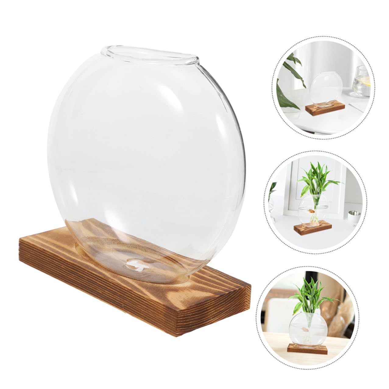NIYANGLE 2pcs Hydroponic Glass Vase with Wooden Base Small Propagation Station for Indoor Plants and Office Decor Plant Terrarium for Home Window Sill