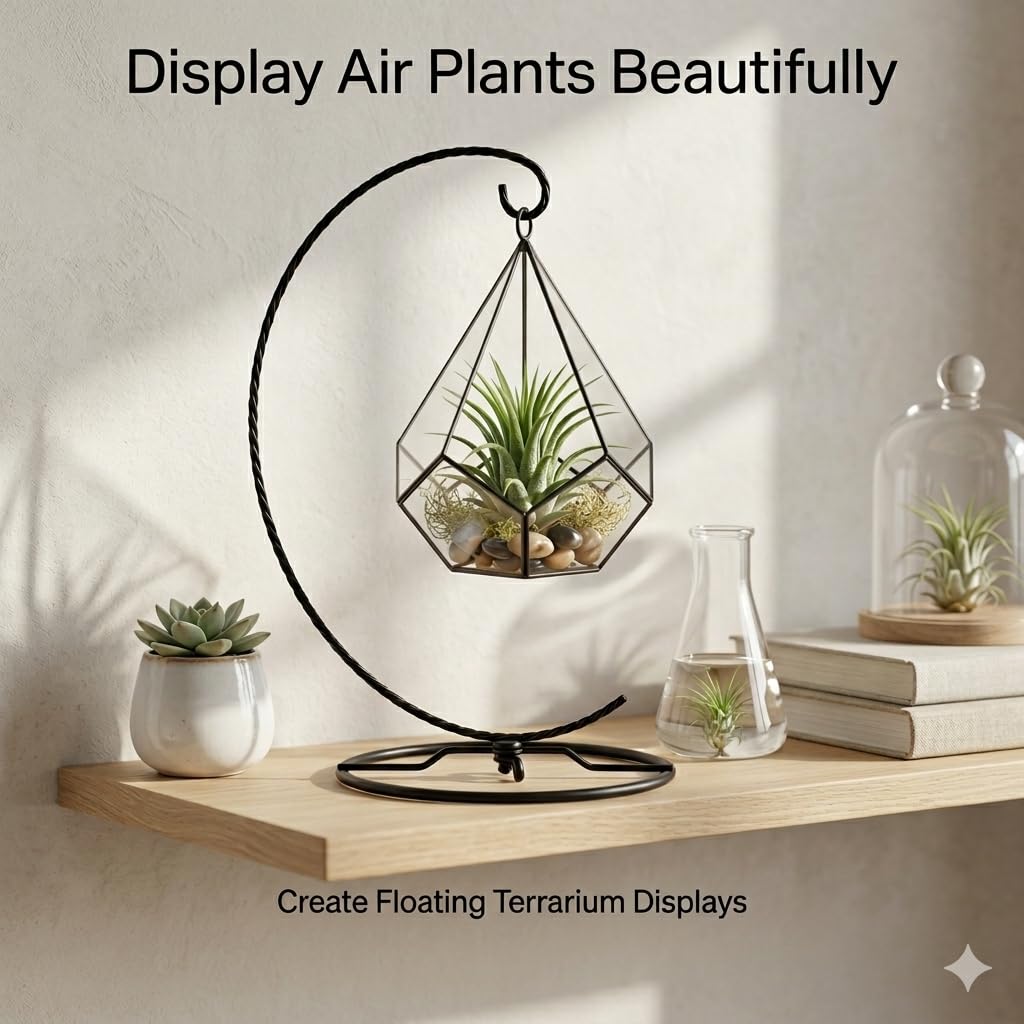 HOHIYA 4 Pack Black Ornament Display Stand 9.5” Twist Wire Holders for Glass Terrarium Air Plants Christmas Halloween Easter Ornaments Tabletop Metal Display Rack