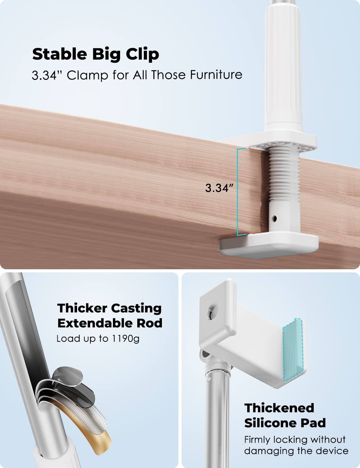 Viozon Phone Holder, Flexible Long Arm,Overhead Mount,360° Angle Adjustable,Aluminum Alloy, C Clamp for Headboard Bedside&Table&Desk,Compatible with 3.5"-6.9" Phone,iPhone 16 15 Plus/Pro Max W