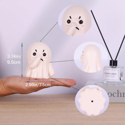 LINYTHER Holding Nose Small Ghost Figurine - Cute Ghost Decor Bathroom Statue, Halloween Decorations Indoor for Desk Porch Mantel Bathroom Shelf Spooky Home Decor, Funny Goth Gifts(Resin)