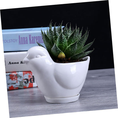 LALAFINA Ceramic Succulent Plant Container Bird Shape Large White Flower Pot with Saucer Indoor Desktop Planter for Home Garden Decor
