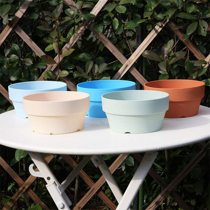 Happyyami 6Pcs Orange Imitation Clay Flower Pots Set Japanese Round Plastic Planters with Drainage Holes for Succulents Indoor and Outdoor Garden Use