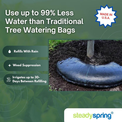 SteadySpring® 24" Smart 30+Day Tree Watering Mat - AUTO Refills with RAIN and Slow Releases As Plant Needs - for Root Balls 11" - 15" Dia Slow Release Technology Prevents Over and Under Watering (2)