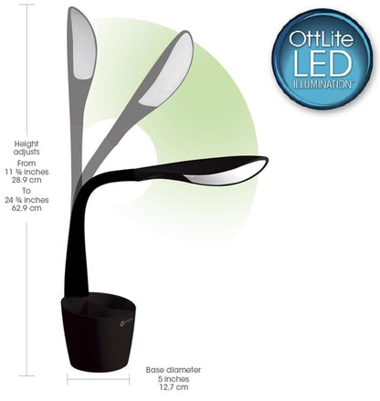 OttLite LED Desk Space Organizer Lamp - 4 Brightness Levels, Additional Storage, Great for Workstation, Offices, Dorms