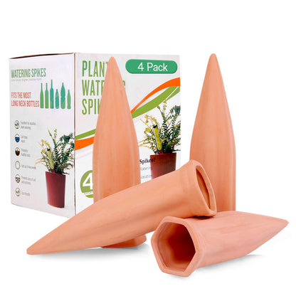 Automatic Plant Waterers for Vacations, 4 Pack Terracotta Self Watering Spikes for Wine Bottles Indoor & Outdoor Plants