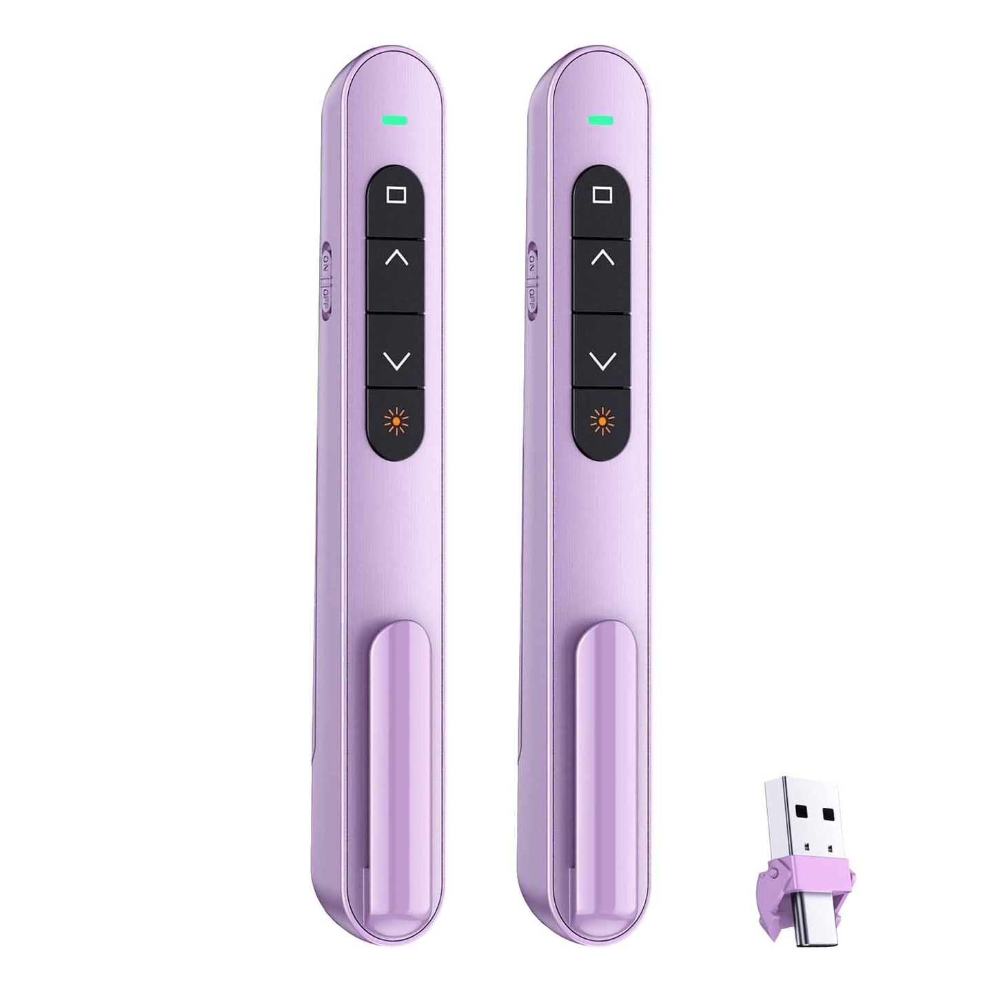 QUI 2 Pack Presentation Clicker, Hyperlink Volume Control Wireless Presenter, RF 2.4GHz USB Presentation Remote Control,PowerPoint Clicker Slide Advancer for Computer, Laptop, Mac (USB Type-c, Purple)