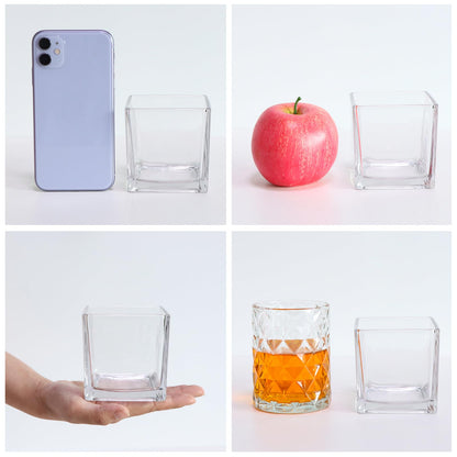 Comrzor Set of 6 Square Glass Vases 3" x3" x 3", Clear Flower Vases for Centerpieces, Candle Holder for Wedding Party Events, Home Décor
