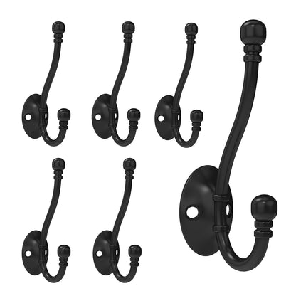 CBWLWJ 6 Pack Heavy Duty Wall Hooks for Hanging, Metal Coat Hooks Wall Mount, Easy to Install, Ideal for Living Room, Bathroom, Kitchen, Bedroom (Black)