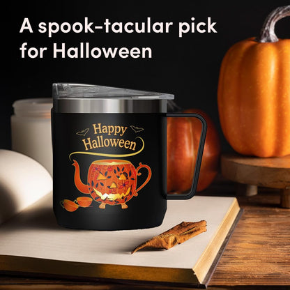 VAHDAM Halloween Pumpkin Mug Halloween Coffee Mug - Stainless Steel Double Wall Insulated Mug with Lid & Handle | Halloween Cups for Hot & Cold Drinks | Halloween Themed Mug, Halloween Mug