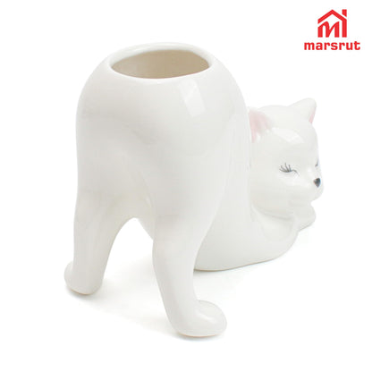 Cute Cat Planter Pot Indoor Flower Vase, Kitty Sloth Plant Holder Butt Shaped, Unique Tailless Succulent Ceramic Animal Display, Ceramic Bonsai Gift, Lovely Office Desk Living Room Home Outdoor Decor