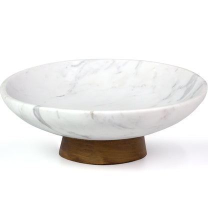 YMXYJM Marble Decorative Bowl - Handcrafted Natural Stone Centerpiece with Pedestal for Home Decor, Marble Fruit Bowl for Kitchen Counter, Entryway Catchall Bowl for Keys, Purse - 11" White, 7 lb