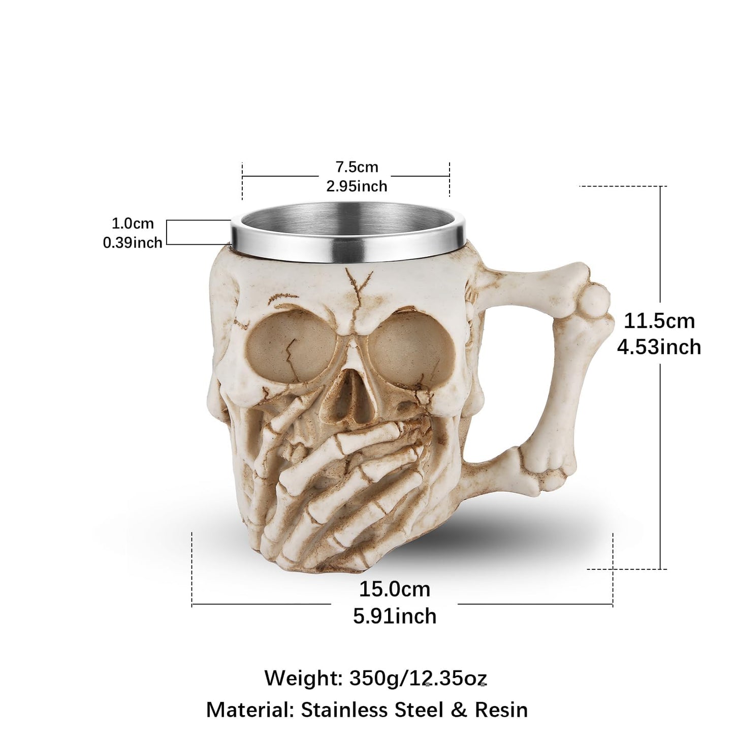 AsAlways Stainless Steel Skull Beer Mug Gothic Beer Stein Novelty Drinking Cup for Wine Coffee Halloween Accessory Gift 400ML/13.5OZ