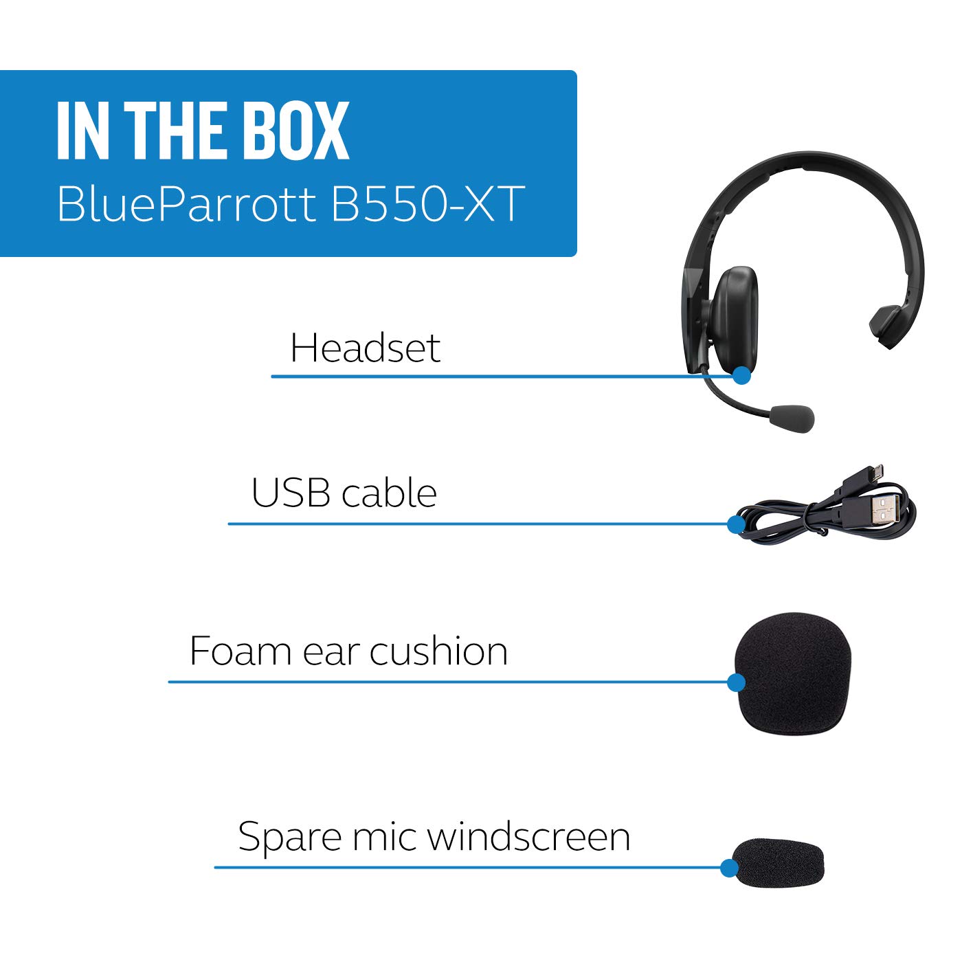 BlueParrott B550-XT Mono Bluetooth Wireless Headphones 96% Noise Canceling Over Head Trucker Headset with Mic, 100% Voice Control, IP54-Rated Protection, 24 hrs. Talk Time, Black