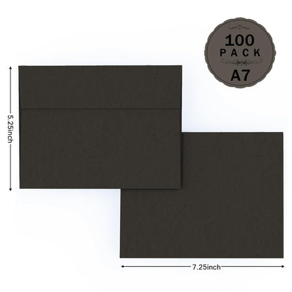 A7 Black Envelopes 100 Pack, Goefun Self Seal Printable Envelopes for Invitation, 5x7 Greeting Cards, Graduation, Birthday, 5.25 x 7.25 in, 120GSM