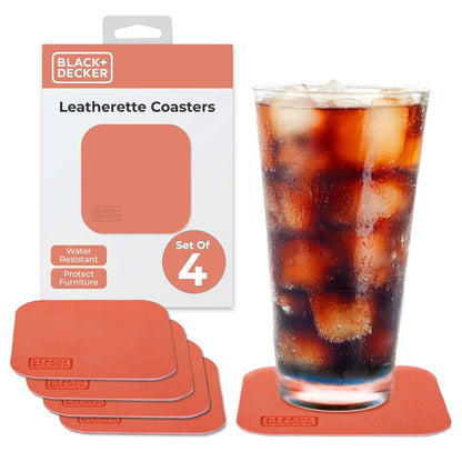 BLACK+DECKER Square Coasters Set of 4, Water-Resistant Coasters for Drinks, Flexible Durable 4" Drink Coaster for Tabletop Protection, Coffee Table Decor Ideal for Home Decor (Coral Rose)