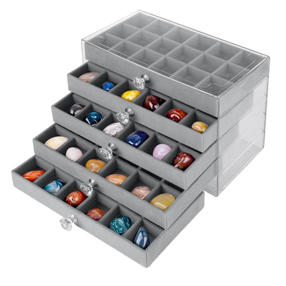 LDHHYH 90 Grid Rock Display Case, Rock Collection Box for Kids, Rock Collection Crystal Fossil Display Case, Acrylic Clear Display Organizer for Gemstone Fossil Crystal Stone Collectibles