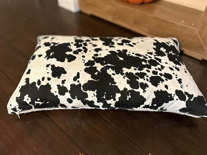 Natural Cotton Canvas Dog Bed – Raw Cotton Filled Pet Cushion Insert, Breathable Eco-Friendly Dog Mattress, Durable Washable Cover with Zipper (Cow Print Black White, Medium 42"x29"x4")