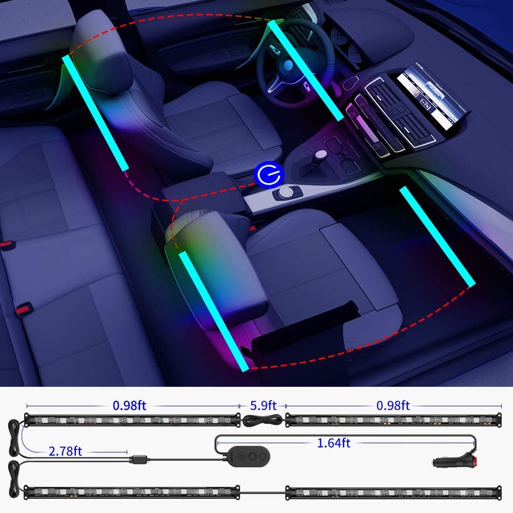 Govee Car Lights, Smart RGBIC Interior Car Lights with APP, Remote Control, LED Lights for Car Decor, DIY Mode and Multiple Scene Options, 2 Lines Design 72 LED Lights for Car