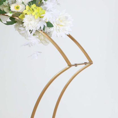 Efavormart 38" Gold Metal Floral Arch Frame Wedding Table Centerpiece Stand With Curvy Design, Large Table Display Or Aisle Prop