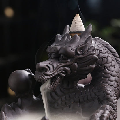Romehaha Dragon Waterfall Incense Holder - Ceramic Backflow Burner with Skull Head, Zen Meditation Decor for Home, Bedroom, Yoga Studio - Unique Dragon Statue Gift for Aromatherapy & Relaxation