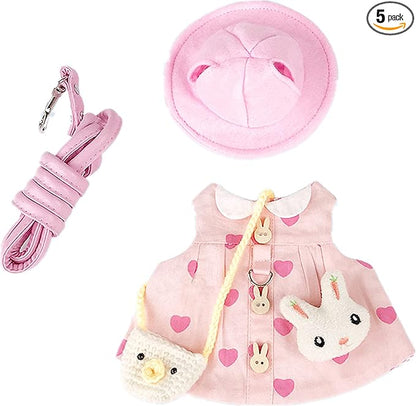 Guinea Pig Clothes,Rabbit Harness,Ferret Bunny Clothes with Pet Rabbit Harness and Leash Mini Hat Bag Cute Brooch for Kitten Small Animal Collars