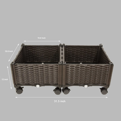 Barton 2 Pieces Rolling Garden Bed Brown Plastic w/Self-Watering Design Outdoor Elevated Planter Box Kit Wheels Mobile