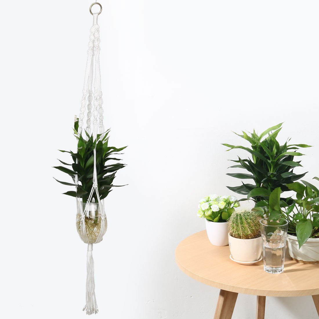uxcell Nylon Outdoor Indoor Balcony Macrame Plant Hanger Flower Pot Holder Hanging Rope Baskets 2pcs White