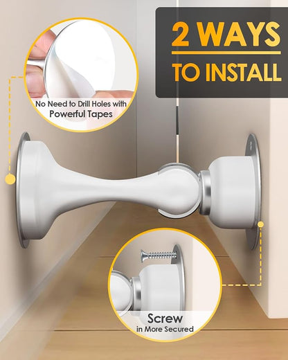Door Stop Magnetic Door Stoppers, Door Stoppers for Bottom of Door Magnetic Door Catch with 3D Double-Sided Adhesive Tape, No Drilling, Screws for Stronger Mount, Hold Your Door Open