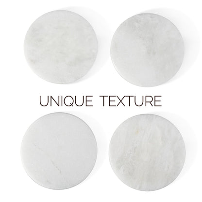 Koville Marble Coaster Set of 4, Round White Coasters, 4" Cup Coasters for Drinks, Heat Resistant Coaster for Coffee Table Home Office Bar Decor(Namib Fantasy)