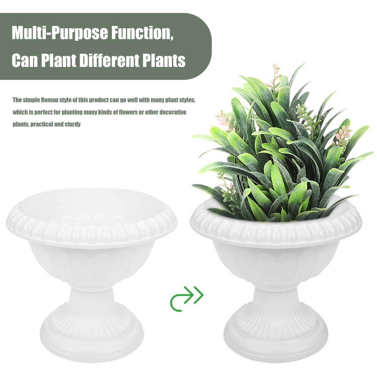 VOSAREA 4pcs White Urn Planter Plastic Pedestal Flower Vases Plant Pot Roman Flower Pot for Wedding Centerpieces Yard Garden Porch Front Door