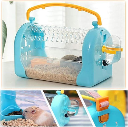 kathson Hamster Cage Travel Carrier Portable Cage with Water Bottle Outgoing Cage and Adjustable Strap Pet Cage for Small Pet Hedgehog Sugar Glider Squirrel Mice（Blue）